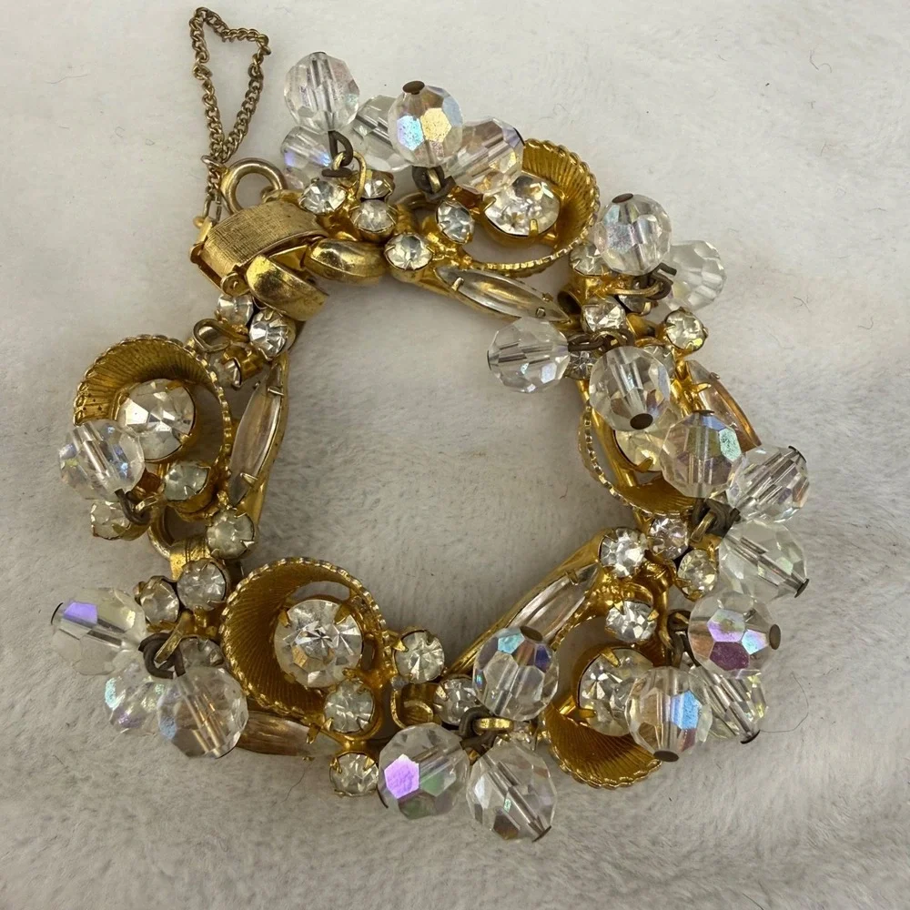 Vintage Juliana Rhinestone Bracelet Cha Cha Gold Tone 7" - Picture 7 of 11